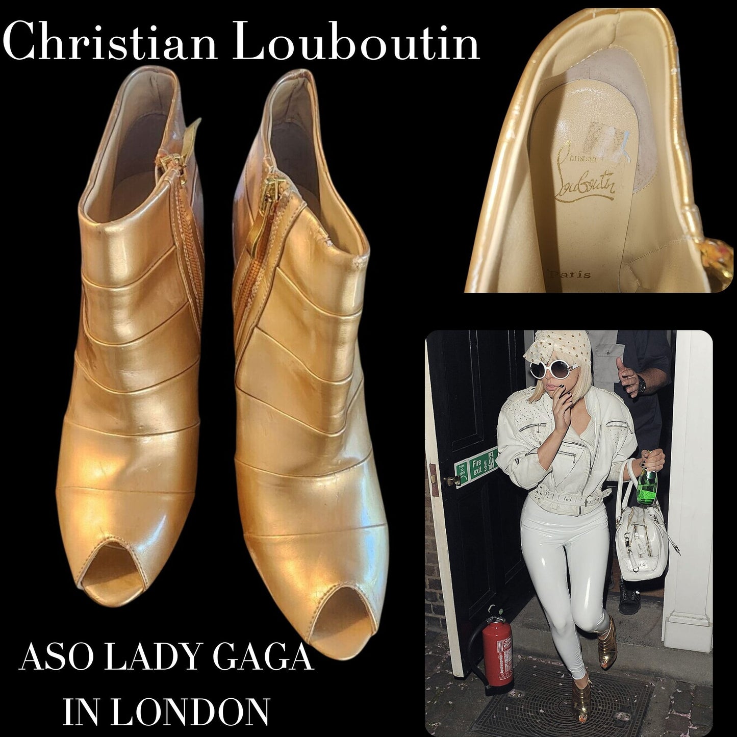 Christian Louboutin Robot 120 Miroire Gold Peep Toe Booties – Size 38 – Iconic Style