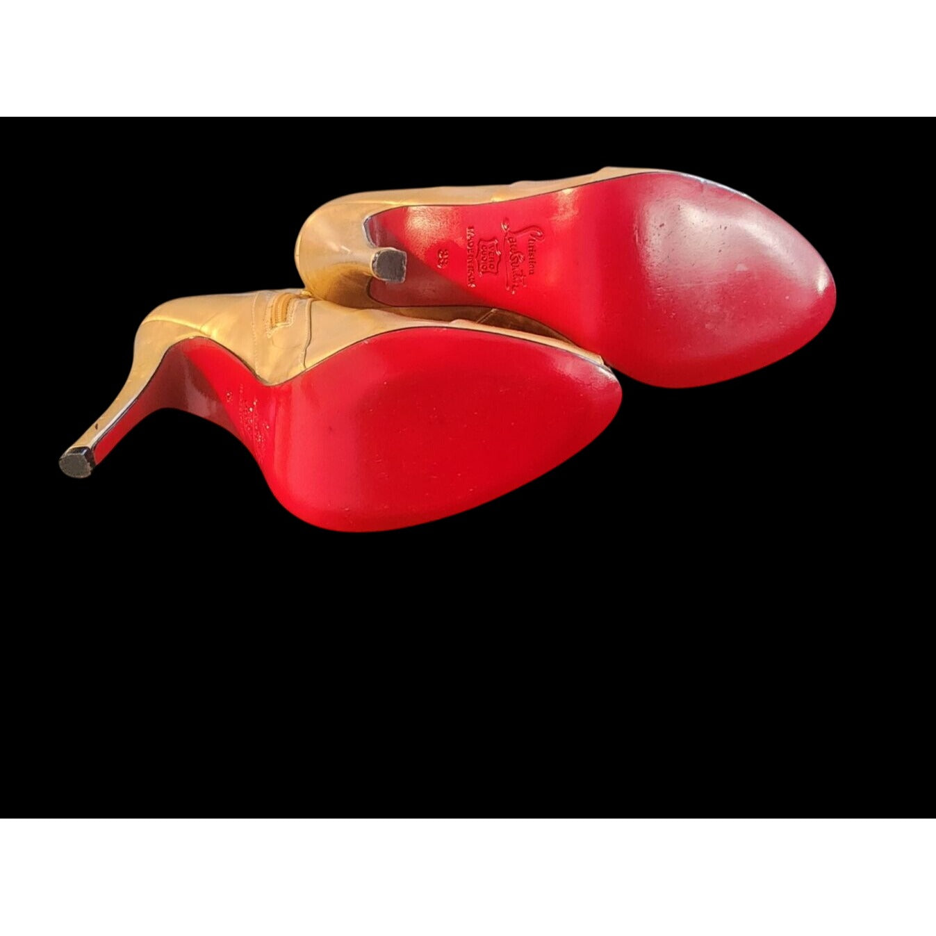 Christian Louboutin Robot 120 Miroire Gold Peep Toe Booties – Size 38 – Iconic Style