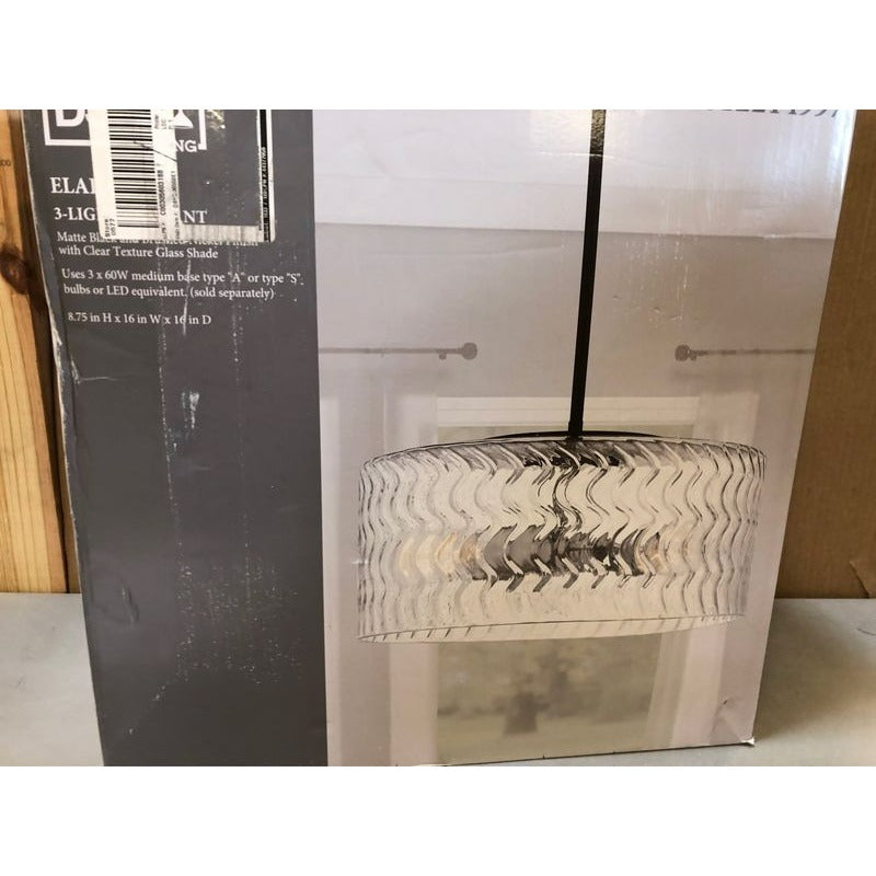 Elara 3-Light Matte Black and Brushed Nickel Pendant Lighting with Clear Textured Glass Shade