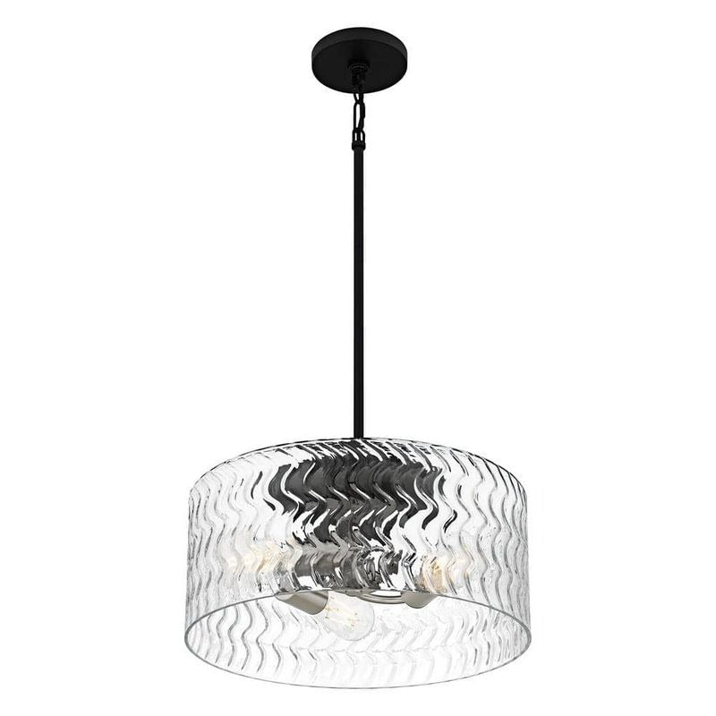 Elara 3-Light Matte Black and Brushed Nickel Pendant Lighting with Clear Textured Glass Shade