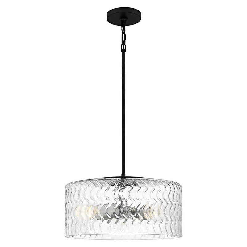 Elara 3-Light Matte Black and Brushed Nickel Pendant Lighting with Clear Textured Glass Shade