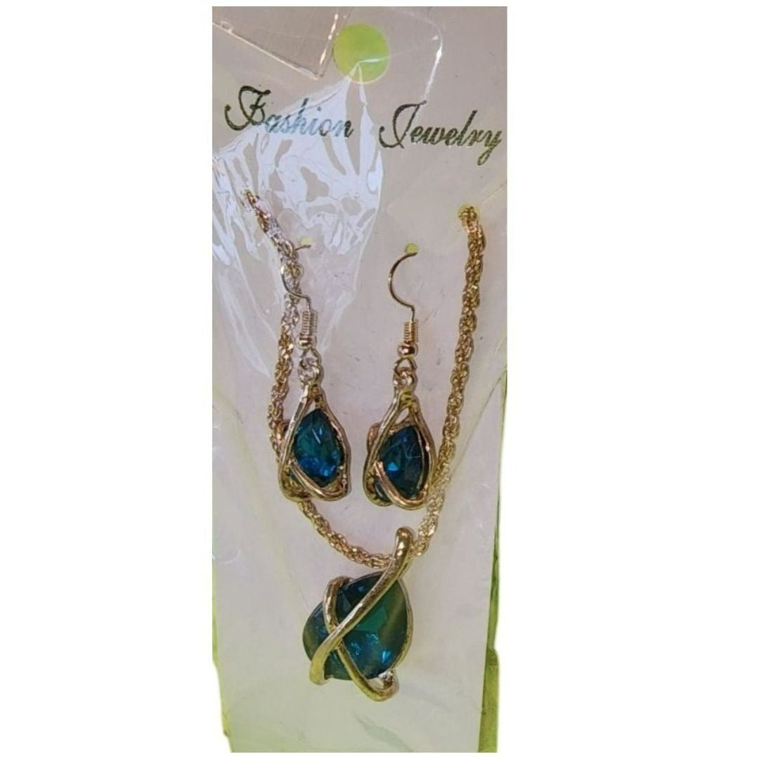 Crystal Pendant Necklace & Earrings Jewelry Set