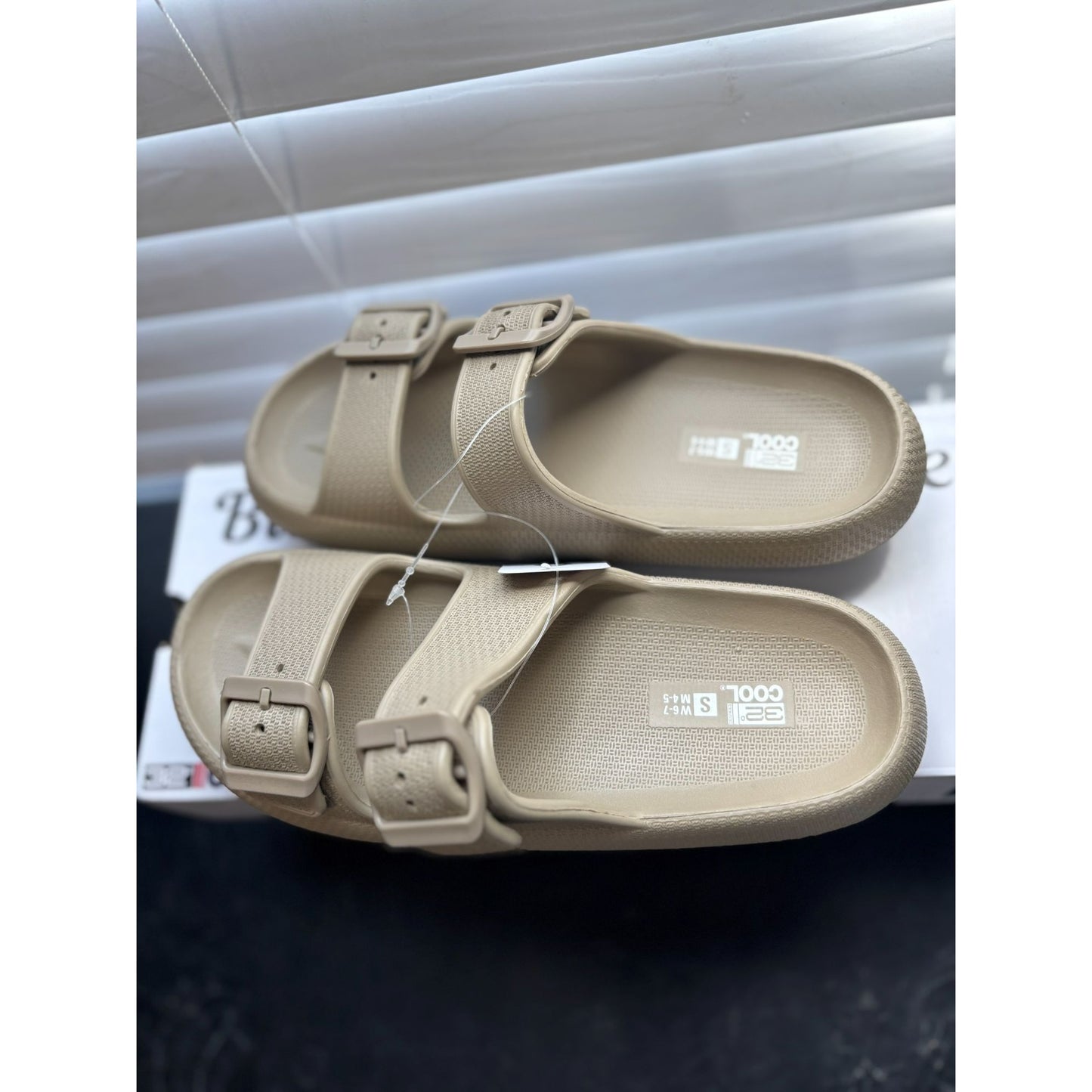 Buckle Cushion Slide Sandals By BE COOL Natural