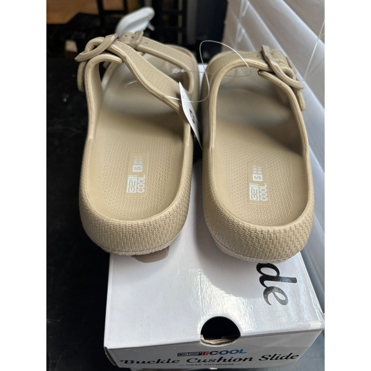 Buckle Cushion Slide Sandals By BE COOL Natural