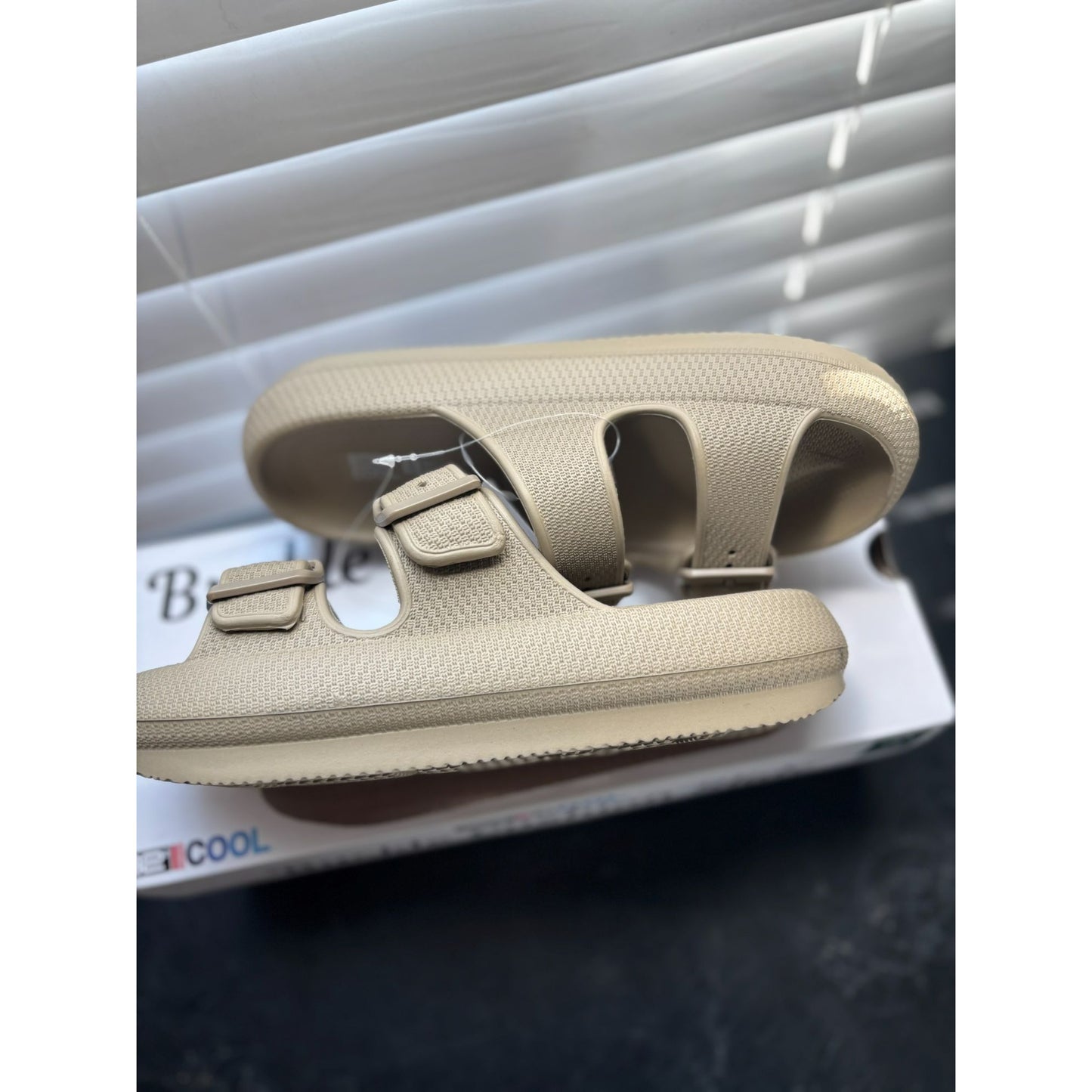 Buckle Cushion Slide Sandals By BE COOL Natural