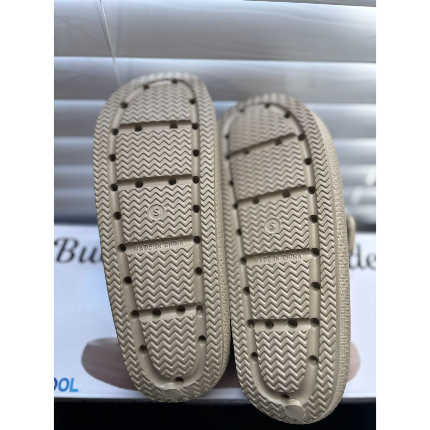 Buckle Cushion Slide Sandals By BE COOL Natural
