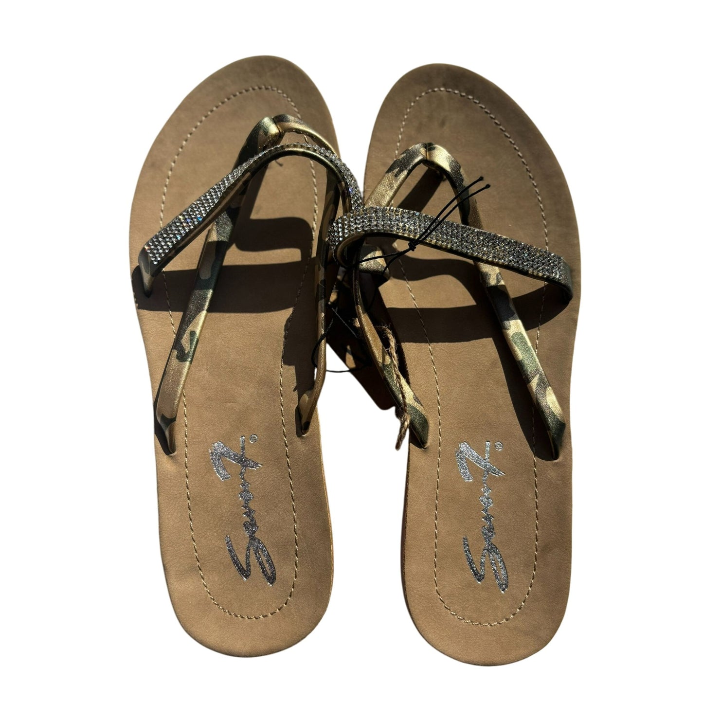 Seven7 Bondi Caramel Womens Gold Camo Sandals W/Rhinestone Straps 9