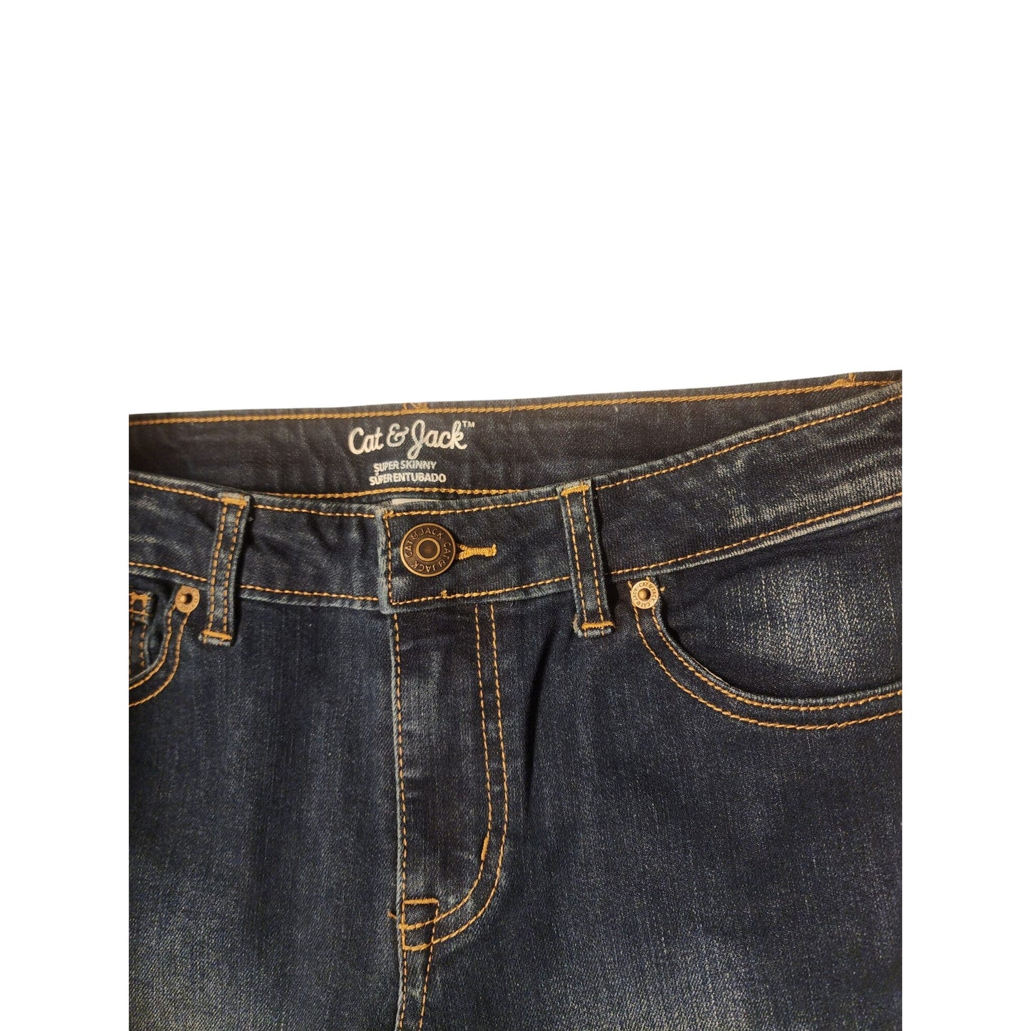 Cat & Jack Size 12 Straight Leg Dark Wash Denim Jeans adjustable waist button