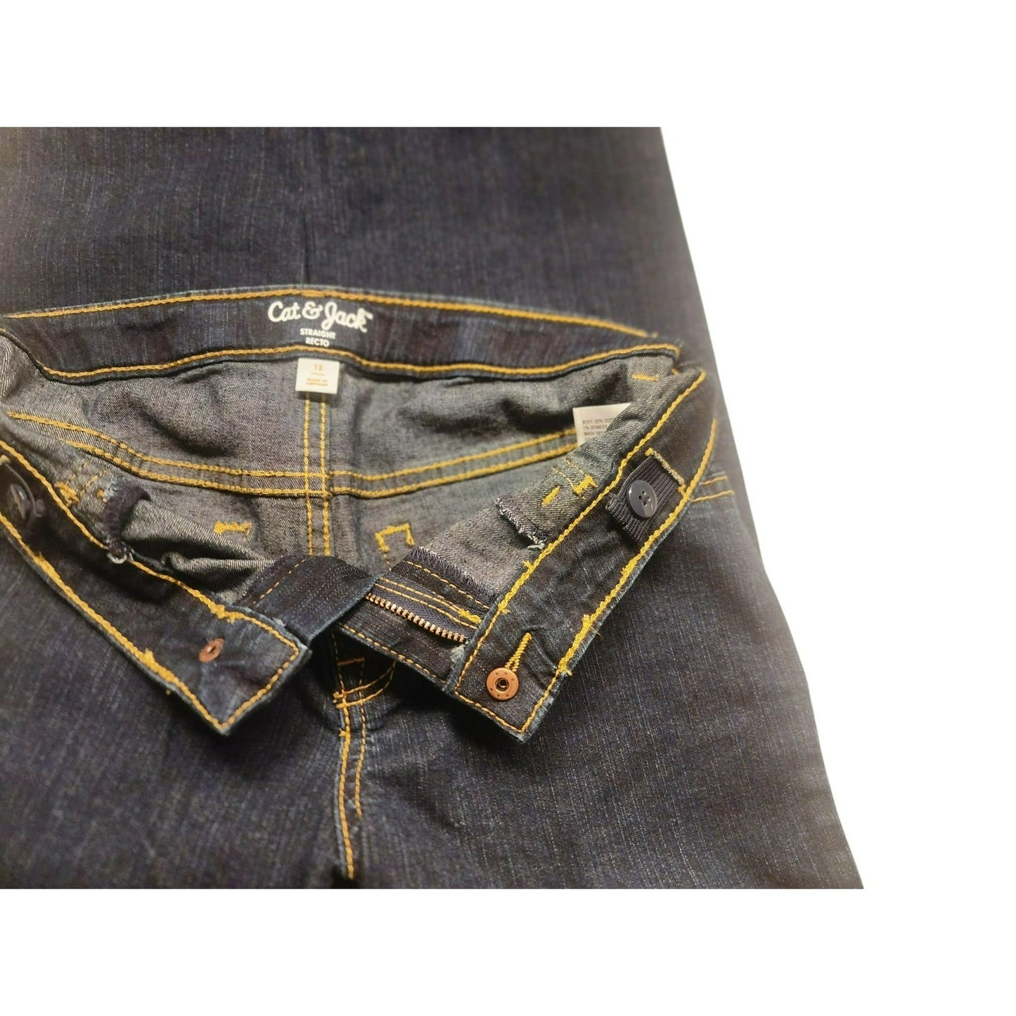 Cat & Jack Size 12 Straight Leg Dark Wash Denim Jeans adjustable waist button