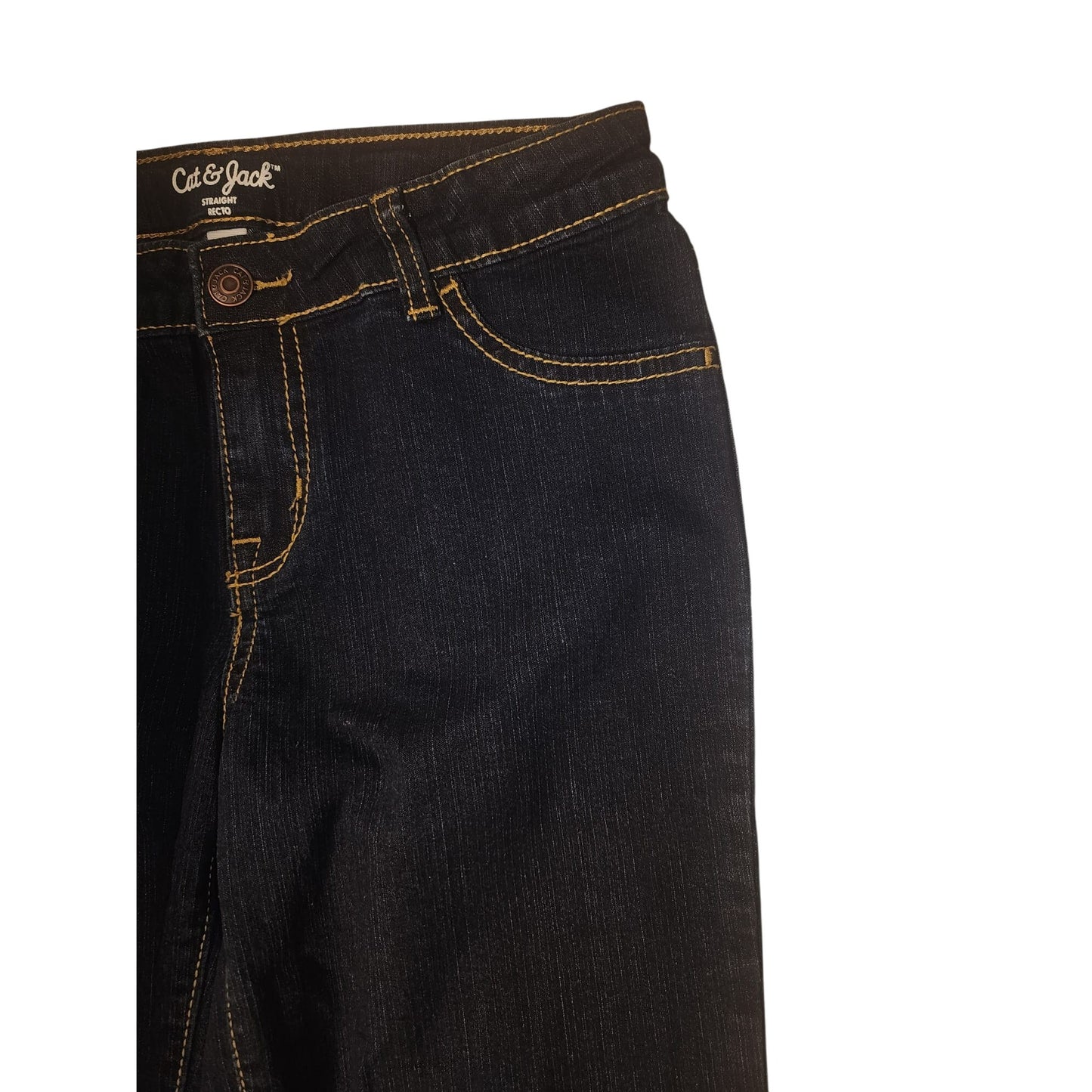 Cat & Jack Size 12 Straight Leg Dark Wash Denim Jeans adjustable waist button