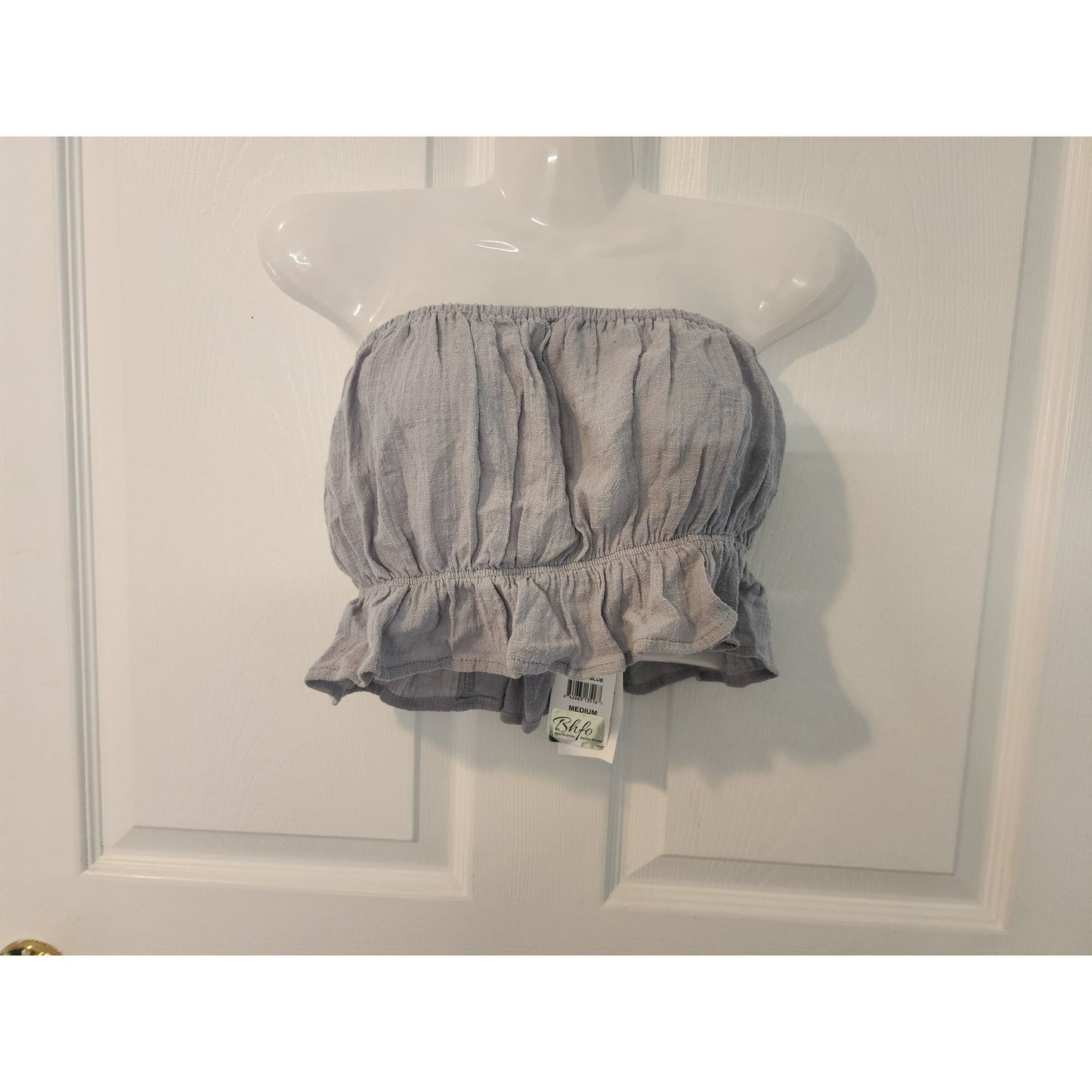 Sadie & Sage Cloud Blue Strapless Ruffle Hem Top Medium 100% Cotton Boho Summer Style