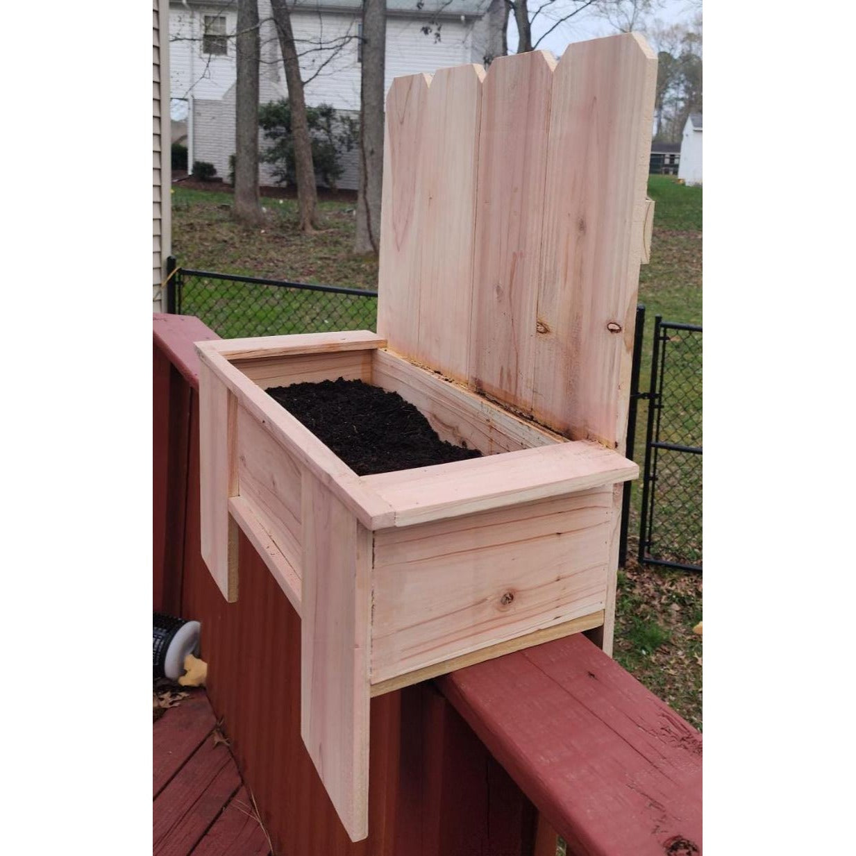 Charming Planter Box w/Unique Fencing Design | Can be Personalized | Cedar Wood Planter | Flower Box | Perfect for Indoor & Outdoor spaces