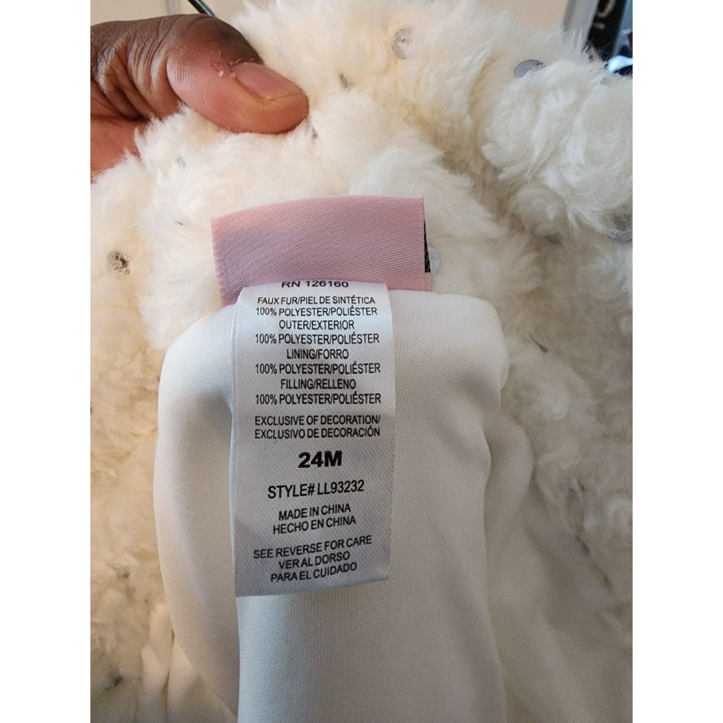 Little Lass Girls Faux Fur Vest With Rhinestones & Floral Accents Size 24M White & Pink