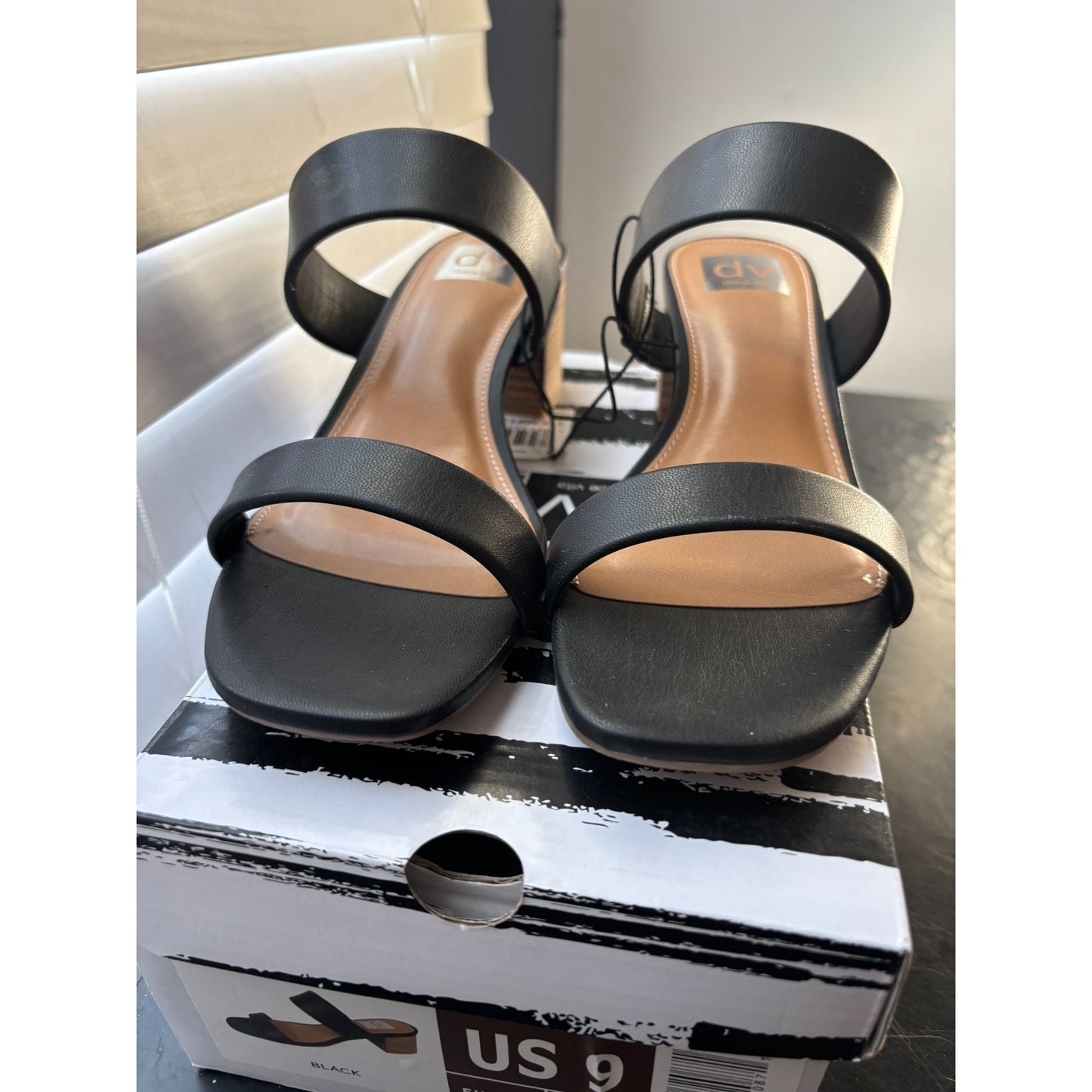 DV Lextra Black Block Heel Sandals Strappy Ladies Shoes Comfy Fit