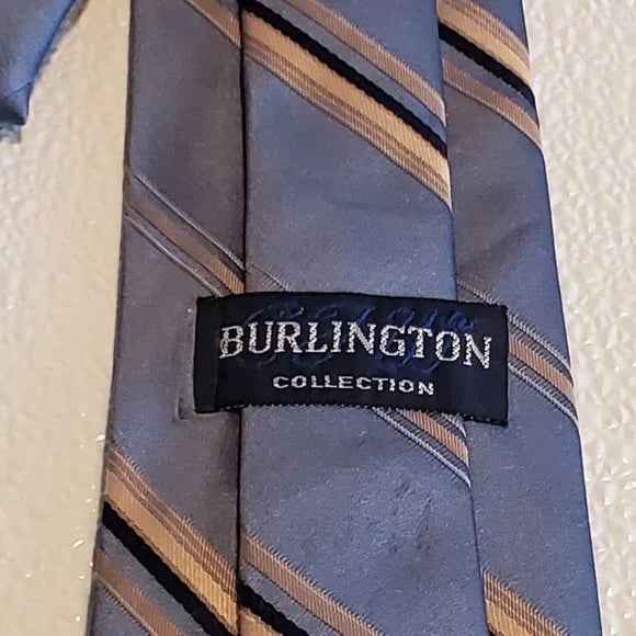 Burlington Collection Mens Blue & Gold Striped Silk Tie