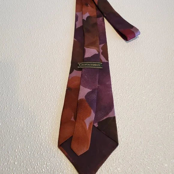 Mens Croft & Barrow Brown & Purple Floral Neck Tie Silk