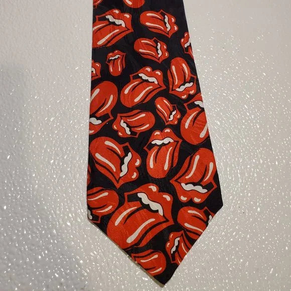 Rolling Stones RM Style Black & Red Tongue Logo Necktie