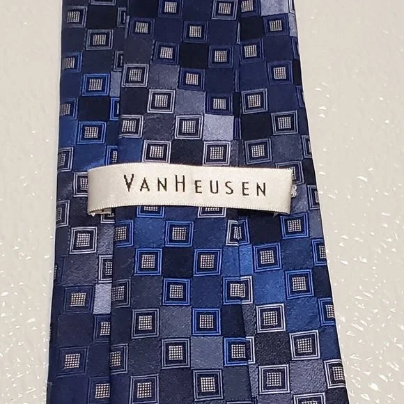 Van Heusen Mens Blue Geometric Pattern Tie 100% Silk Classic Design