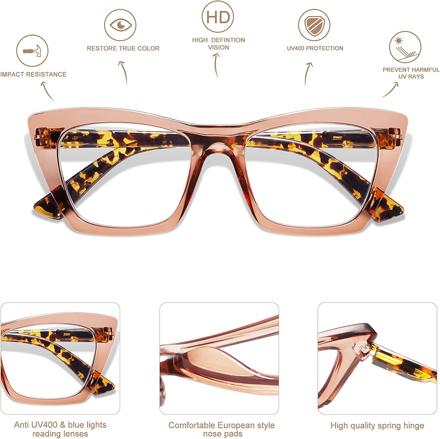 AMOMOMA Oversized Reading Eyewear for Women,Trendy Cat eye Blue Light Glasses