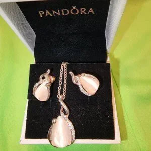 Wedding Crystal Teardrop Opal Necklace Set (Zirconia Pink)