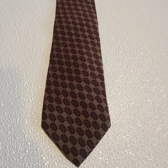 Brown & Beige Checkered 100% Silk Tie