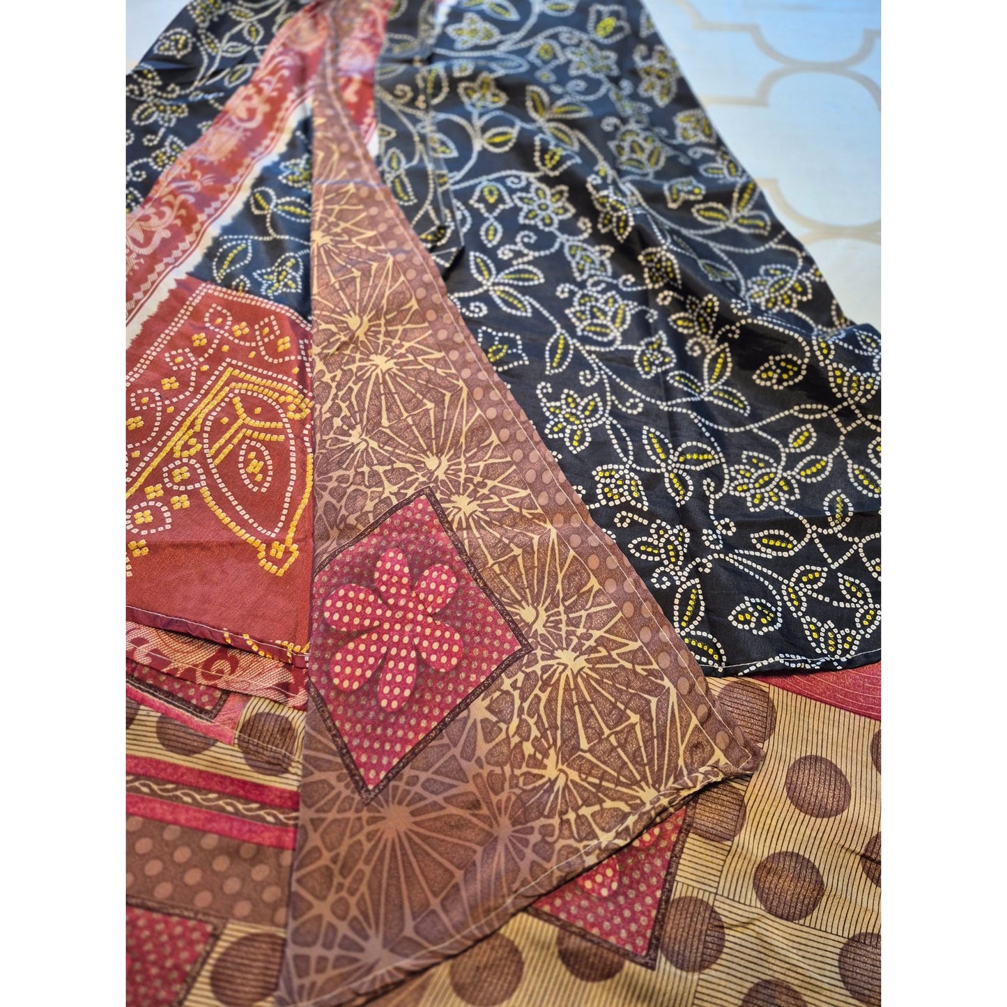 Bohemian Patchwork Multicolor Scarf With Floral & Geometric Patterns