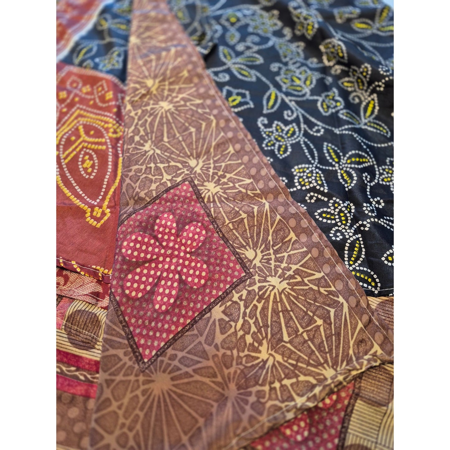 Bohemian Patchwork Multicolor Scarf With Floral & Geometric Patterns