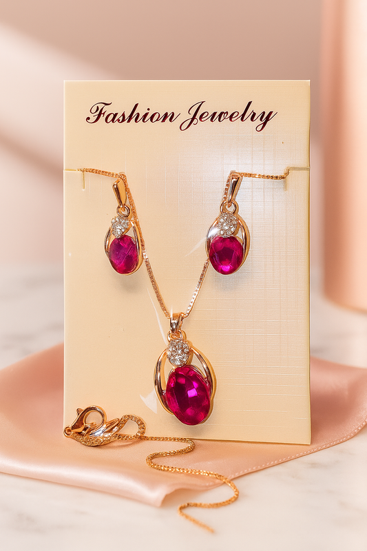 Elegant Violet Crystal & Gold Tone Fashion Jewelry Set