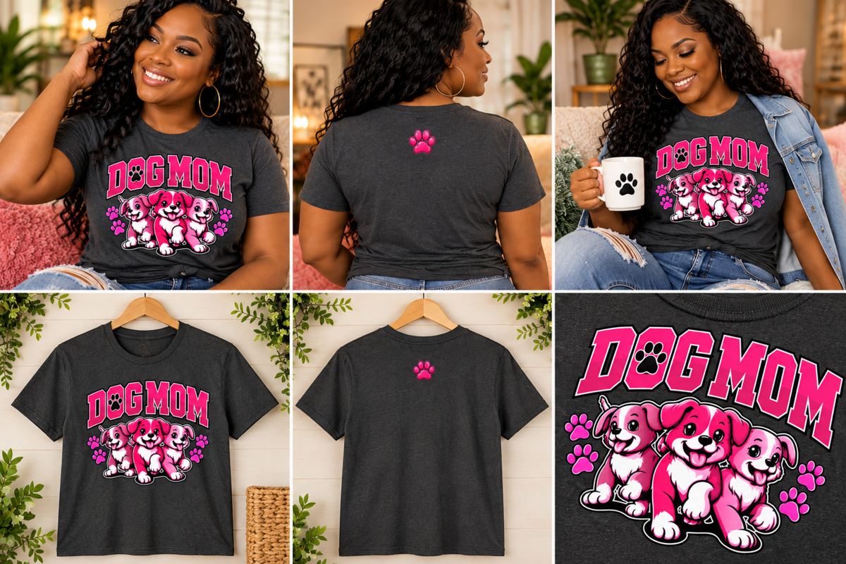 Urban Allure Dog Mom Graphic T-Shirt – Cute Puppy Lover Tee, Pet Mom Gift