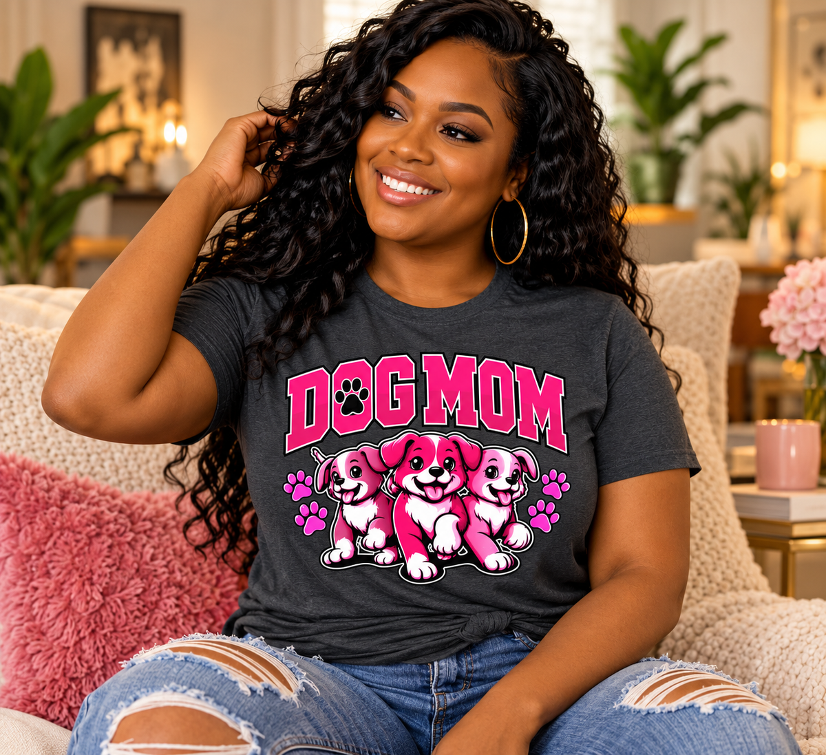 Urban Allure Dog Mom Graphic T-Shirt – Cute Puppy Lover Tee, Pet Mom Gift