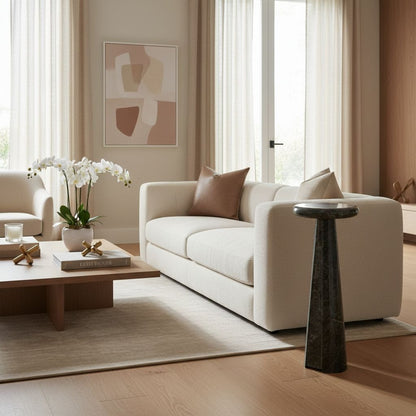 Ashley Avaline Polished Marble Accent Table | Luxury Modern Round Pedestal End Table | Solid Stone Side Table