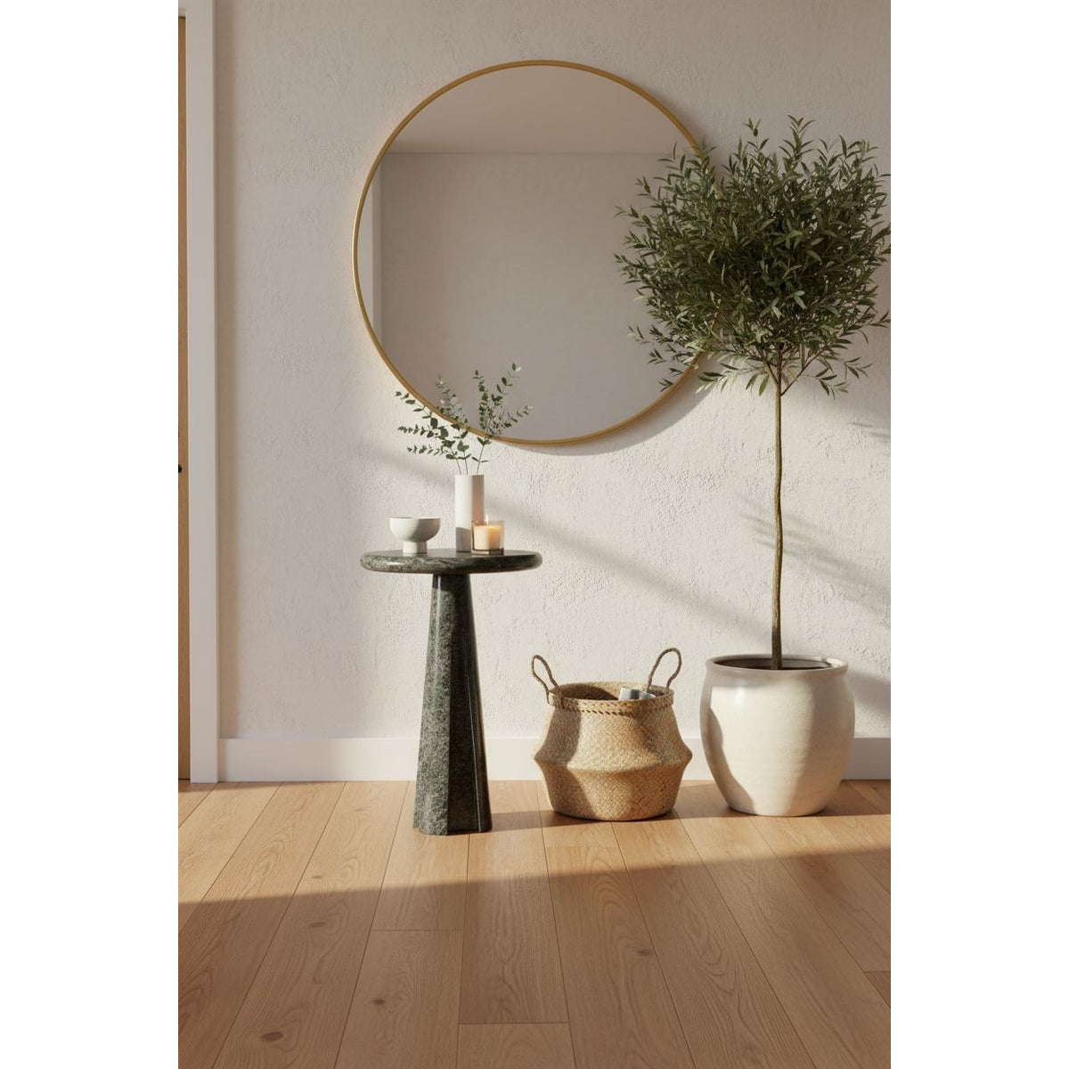 Ashley Avaline Polished Marble Accent Table | Luxury Modern Round Pedestal End Table | Solid Stone Side Table