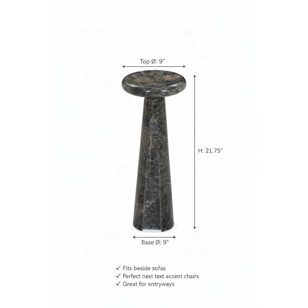 Ashley Avaline Polished Marble Accent Table | Luxury Modern Round Pedestal End Table | Solid Stone Side Table