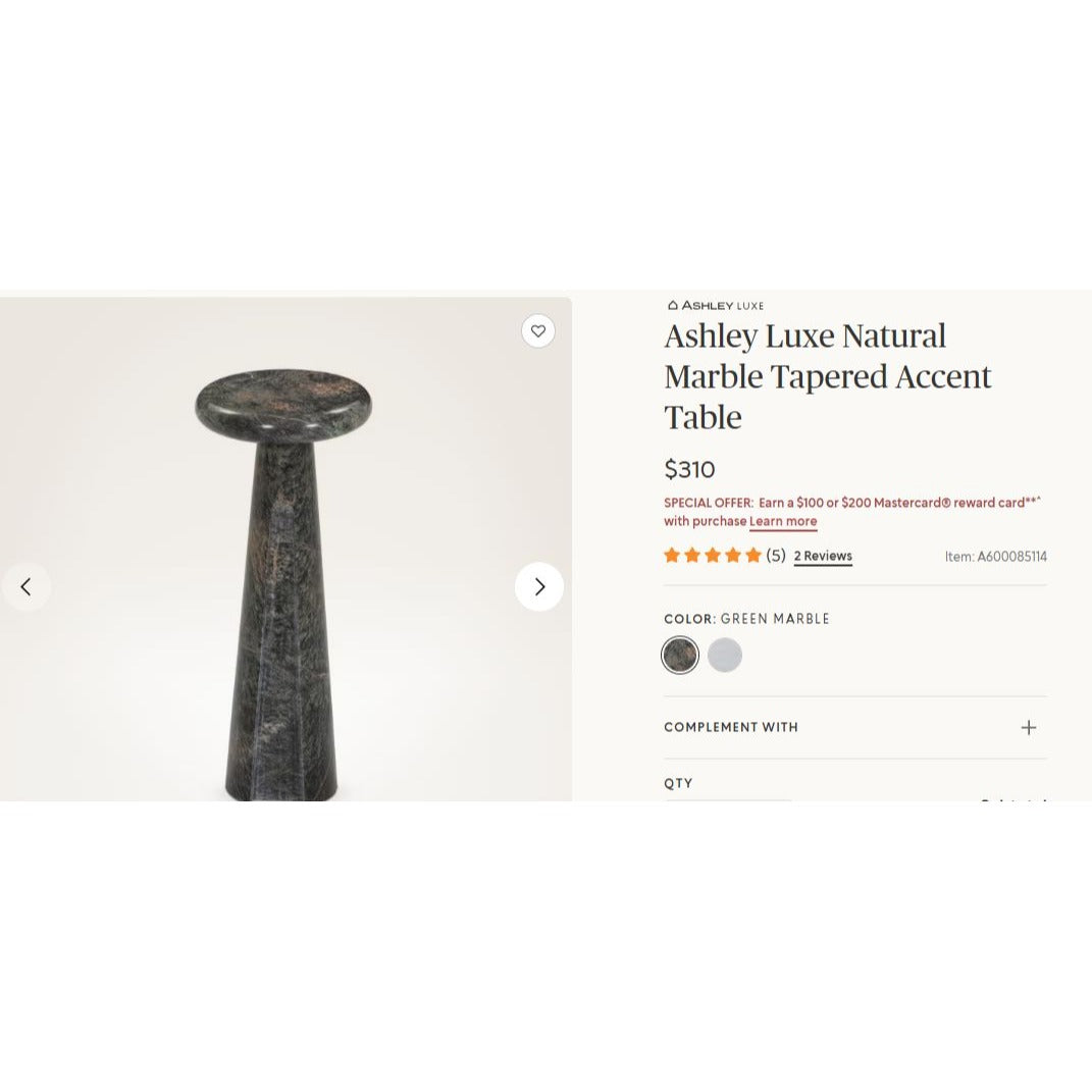 Ashley Avaline Polished Marble Accent Table | Luxury Modern Round Pedestal End Table | Solid Stone Side Table