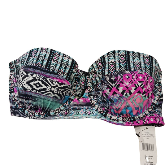 Adjustable Double Strap Bikini Top Size 32D - Underwire Support Multicolor Tribal Print