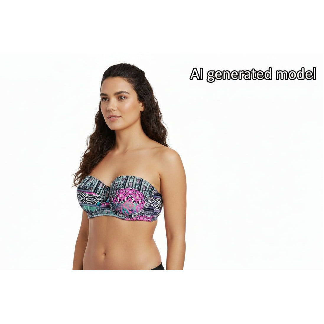 Adjustable Double Strap Bikini Top Size 32D - Underwire Support Multicolor Tribal Print
