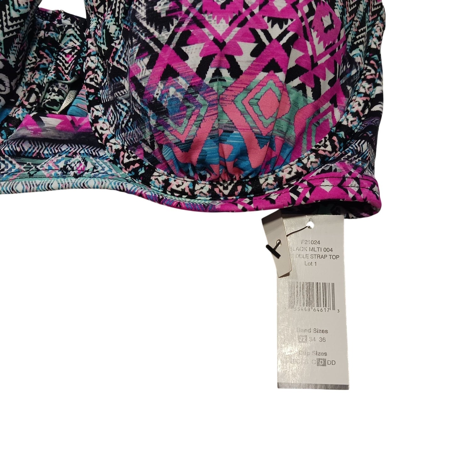 Adjustable Double Strap Bikini Top Size 32D - Underwire Support Multicolor Tribal Print
