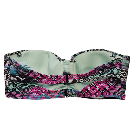 Adjustable Double Strap Bikini Top Size 32D - Underwire Support Multicolor Tribal Print