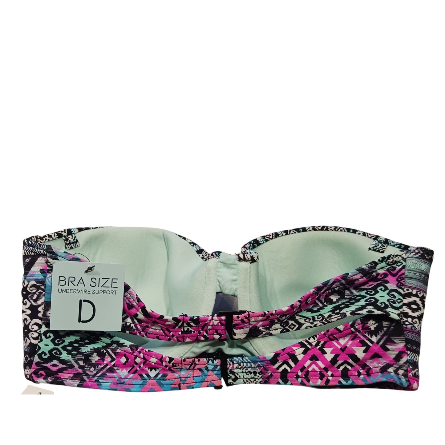 Adjustable Double Strap Bikini Top Size 32D - Underwire Support Multicolor Tribal Print