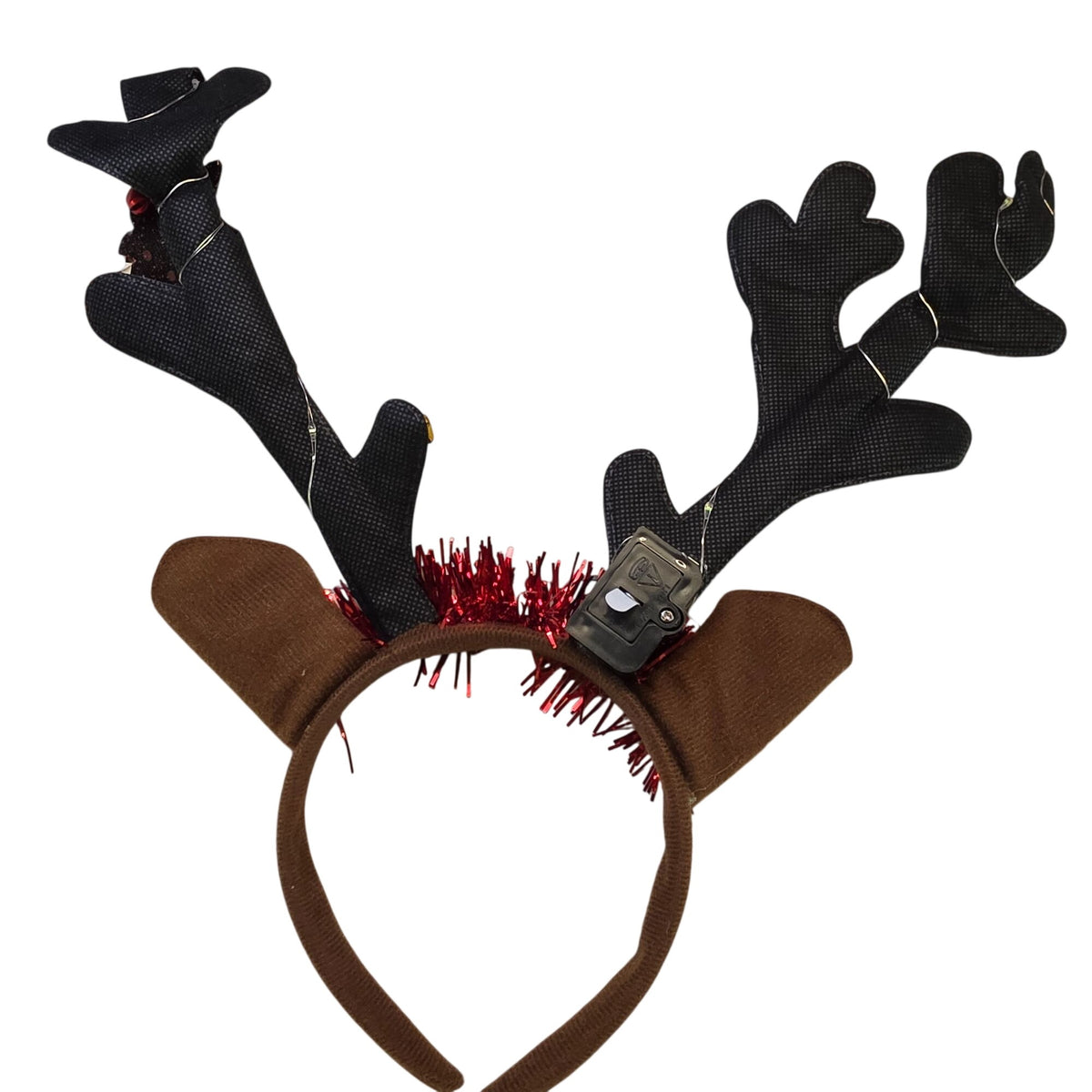 Light-Up Reindeer Antler Headband With Bells & Glitter For Christmas