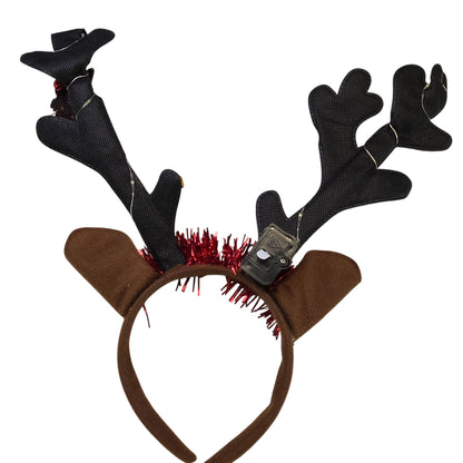 Light-Up Reindeer Antler Headband With Bells & Glitter For Christmas