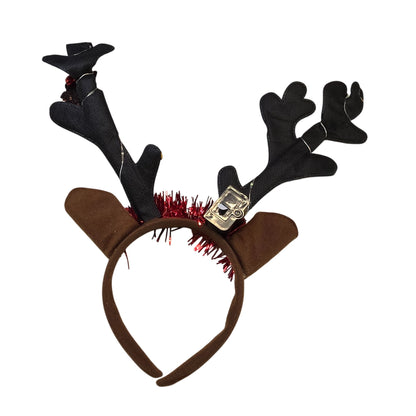 Light-Up Reindeer Antler Headband With Bells & Glitter For Christmas