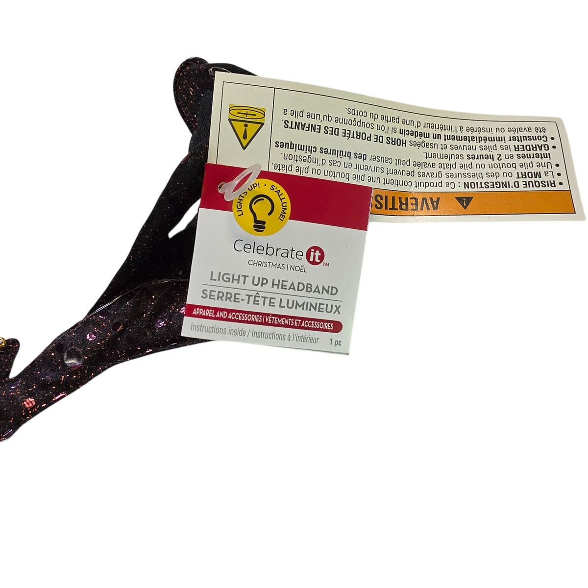 Light-Up Reindeer Antler Headband With Bells & Glitter For Christmas