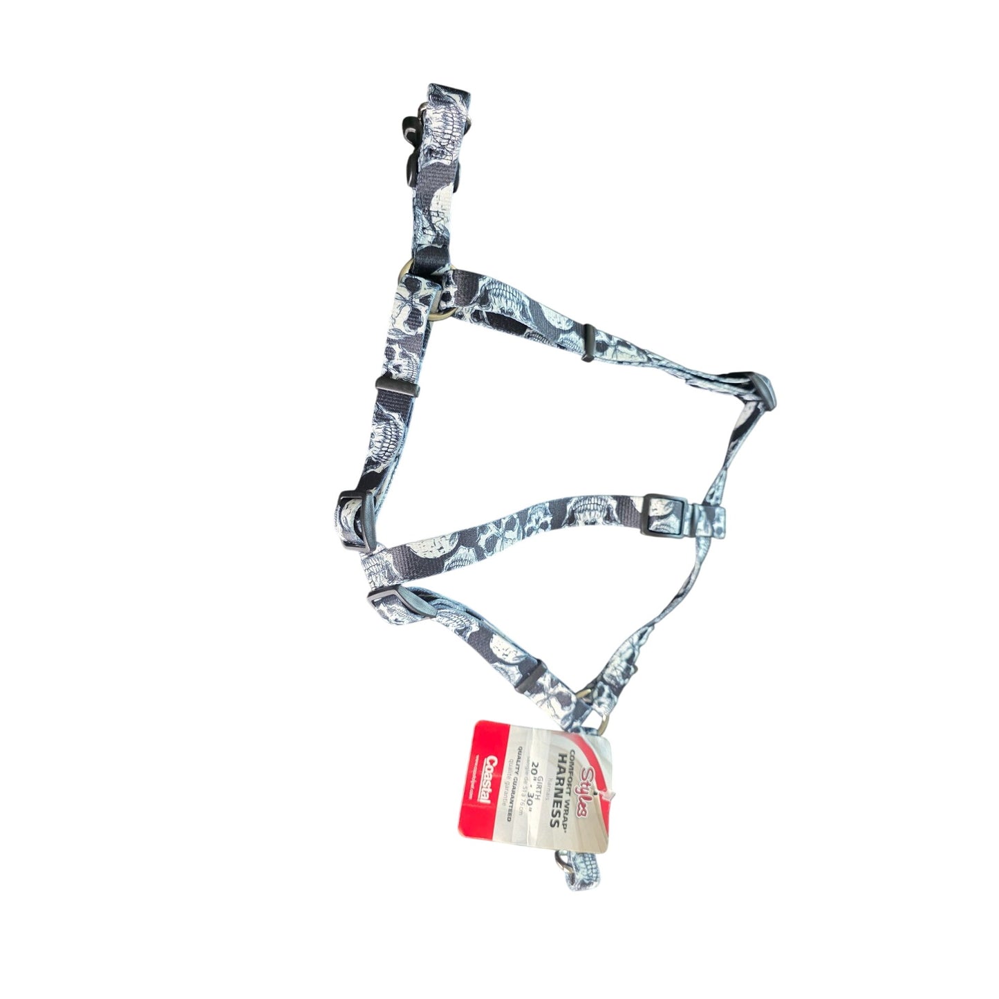 Coastal Pet Styles Dog Harness Skull Print Adjustable 20-30 Inch Chest Durable Polyester With Metal Rings & Plastic Buckle Closure