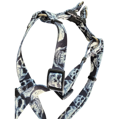 Coastal Pet Styles Dog Harness Skull Print Adjustable 20-30 Inch Chest Durable Polyester With Metal Rings & Plastic Buckle Closure