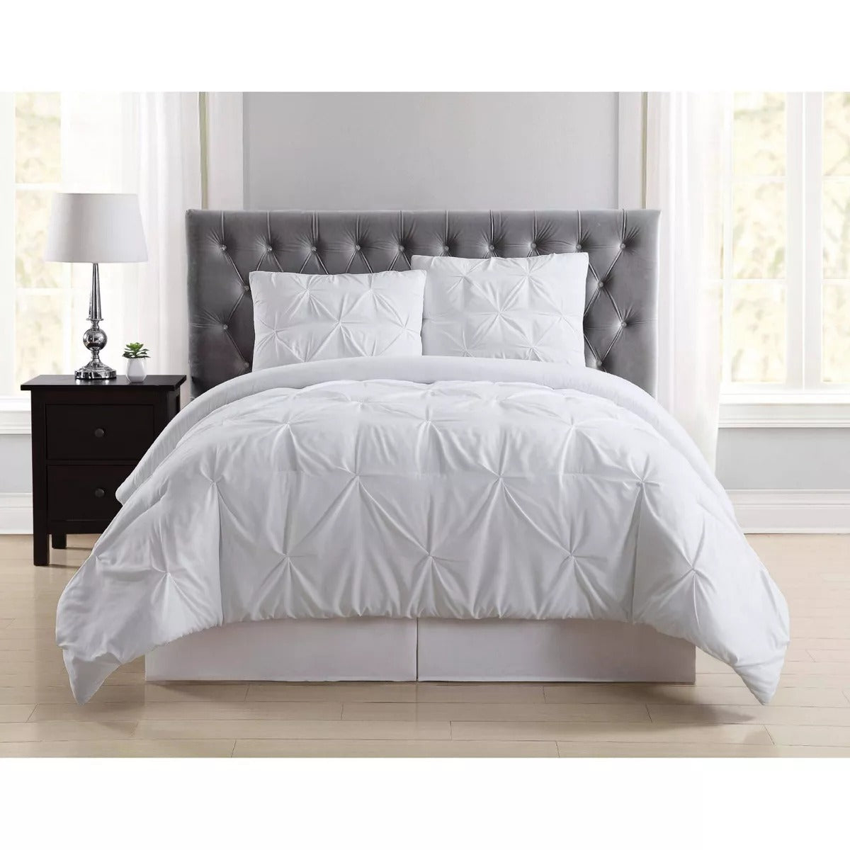 Truly Soft Everyday King Pleated Duvet Cover Set White: OEKO-TEX Certified, Polyester, 3pc