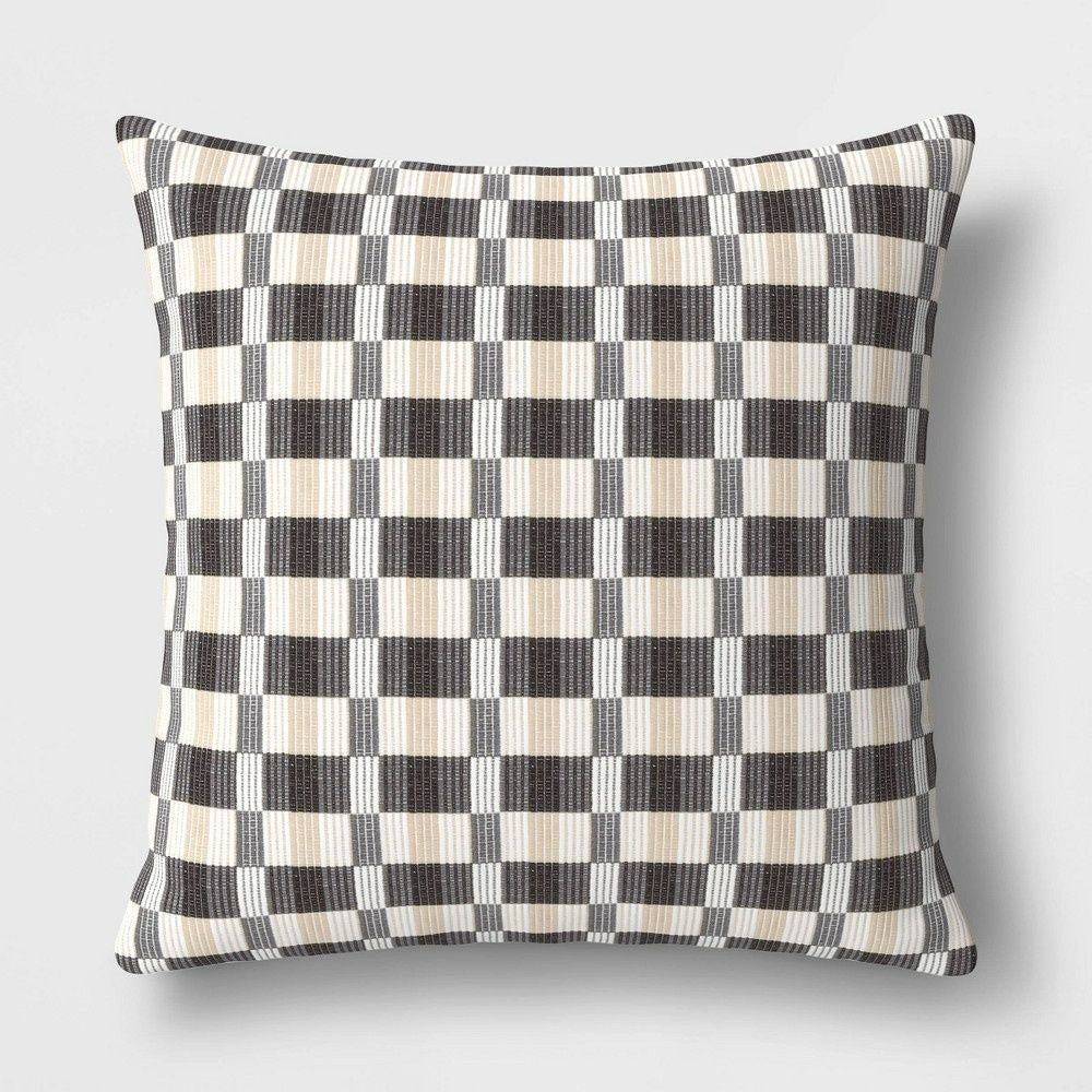 Threshold Oversized Woven Linework Square Throw Pillow Black/Neutral