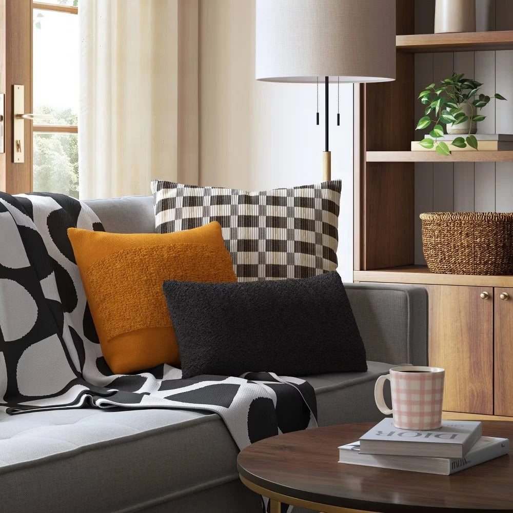 Threshold Oversized Woven Linework Square Throw Pillow Black/Neutral