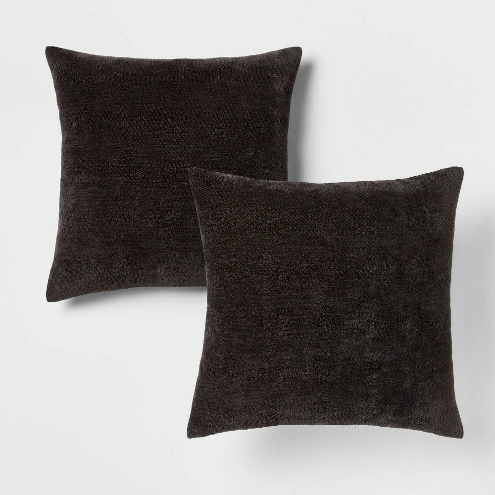 Threshold 2pk Chenille Square Throw Pillows Black -