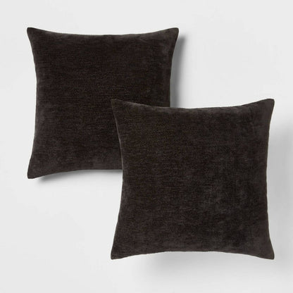 Threshold 2pk Chenille Square Throw Pillows Black -